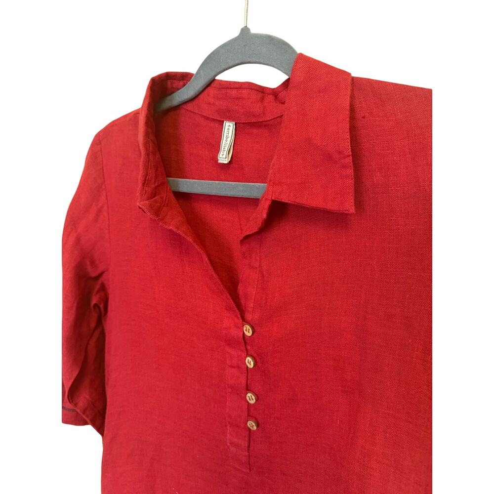 embellish red 1/4 button neck 100% linen tunic dress womens x small - Picture 3 of 7